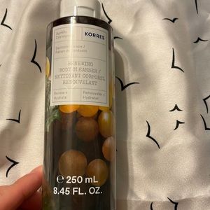 Korres renewing body cleanser in santorini grape.